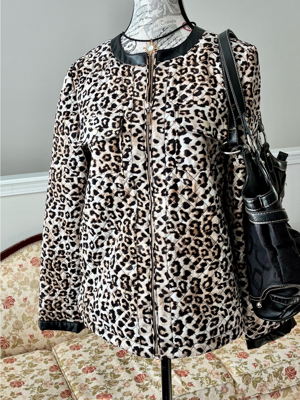 Chico’s Leopard Print Zip-Front Women's Jacket - Tan/Black